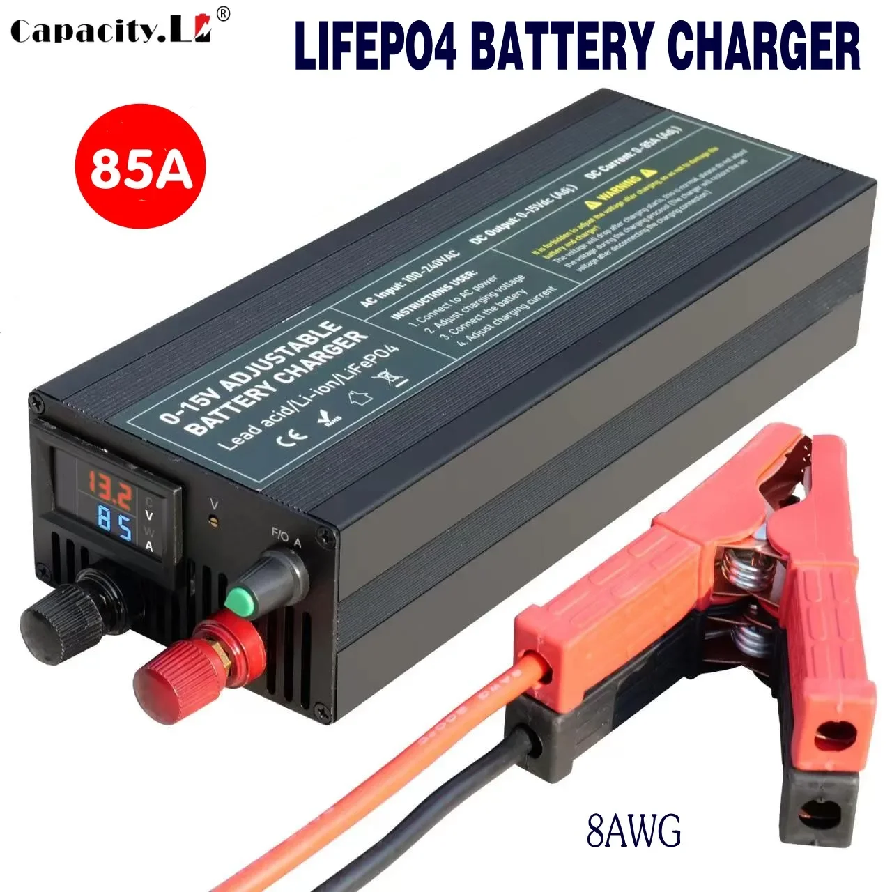 12v100A 60a Lifepo4 Charger 30A 20A 40A 50A Fast Battery Charger  with Adjustable Current 100V-240V for Lifepo4  Lithium Battery