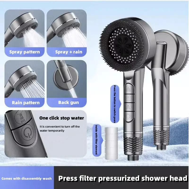 Home Supercharged Shower Head Filtered Strong Shower Massage Handheld Shower Nozzle Bathroom Shower Accessory