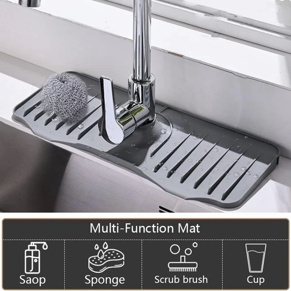 BAAJ-Silicone Faucet Drip Catcher Tray, Sink Faucet Splash Guard,Silicone Draining Mat, Kitchen Sink Mat, Silicone Drying Mat Du