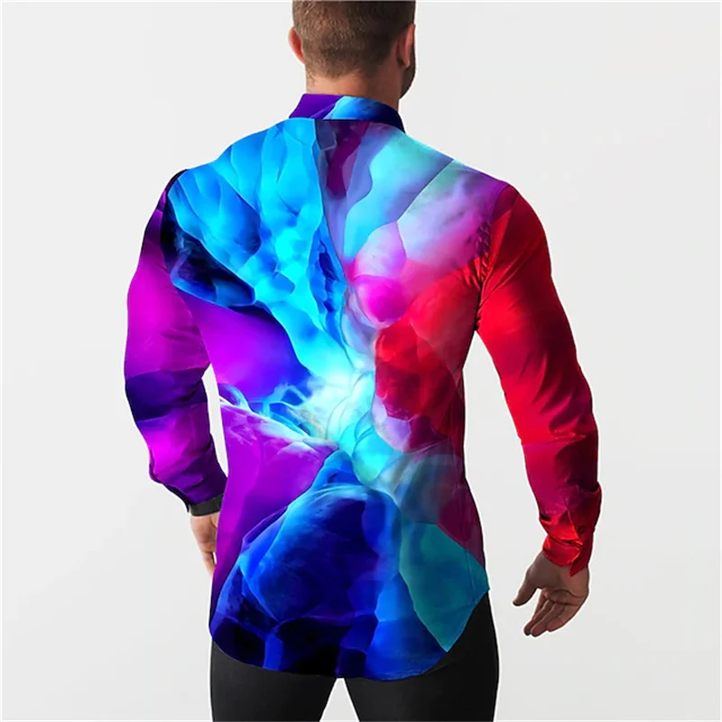 Chemise à manches longues pour hommes, imprimé 3D, style hawaïen, couleur délavée, plage, vacances, grande taille, S-6XL