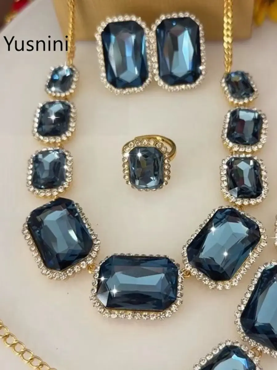 New Fashionable High-End Dubai 24K Gold Plated Necklace Earrings Rings Bracelet Romantic Wedding Party Jewelry Set for Lover 666 view 4