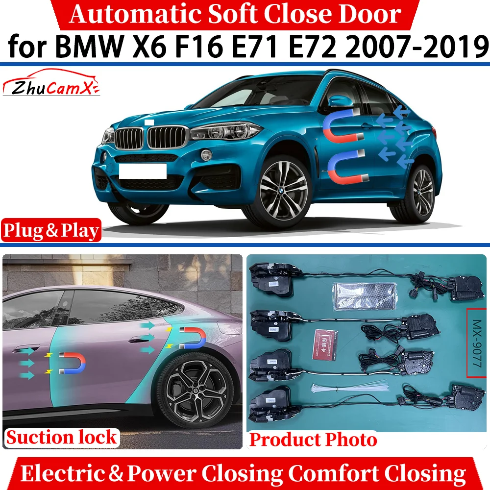 ZhuCamX for BMW X6 F16 E71 E72 2007-2019 Car Automatic Soft Close Door Electric Power Comfort Closing Suction lock Quiet System