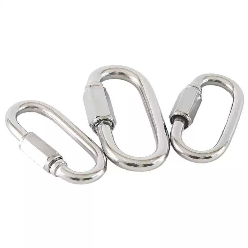 304 Edelstahl Oval-Dreieck-Karabinerhaken Schnellverbindungsseilverbinder für Anhänger, Schaukelhängematten, Kabel und Camping – Detail 3
