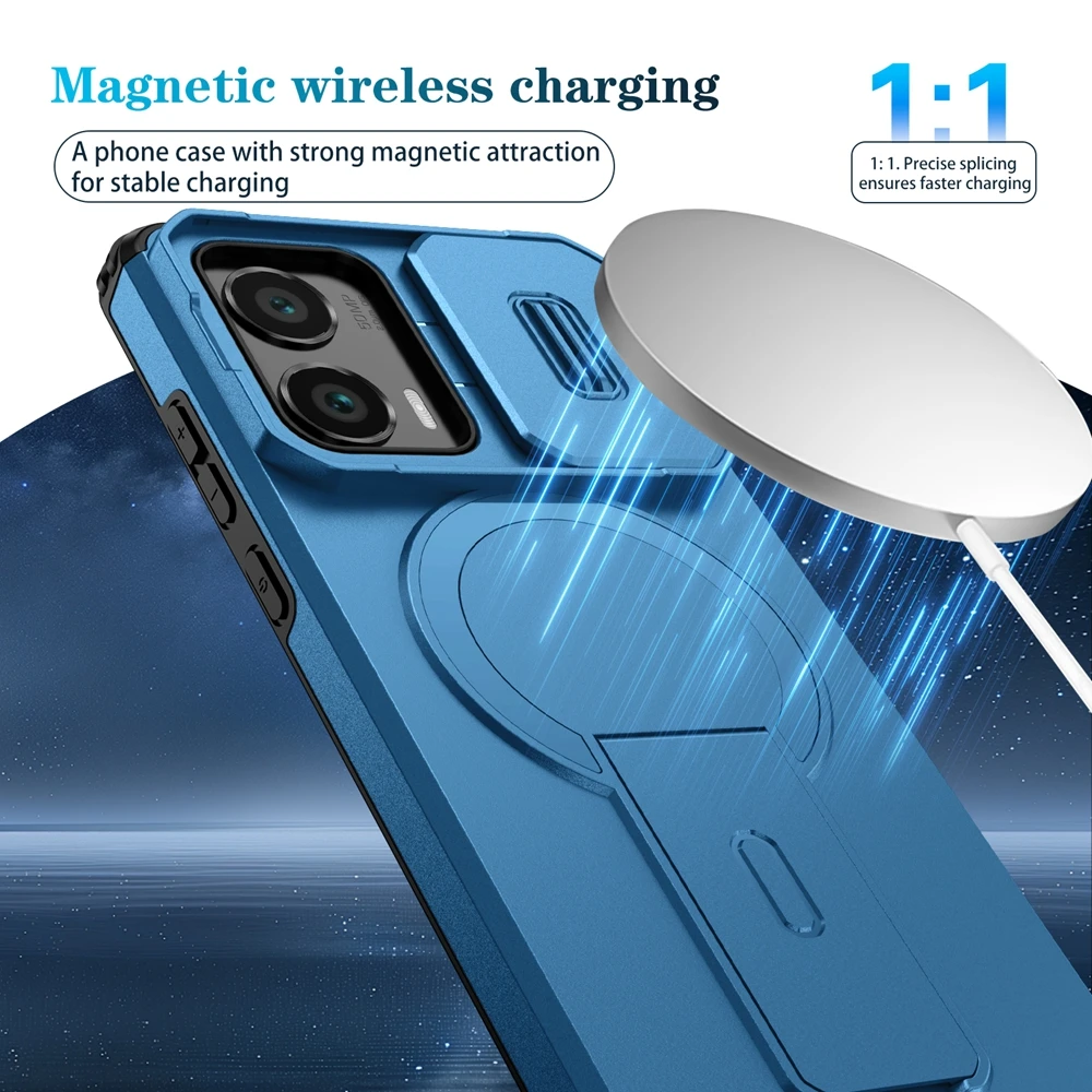 Luxuriöse Rüstungs-Magnethülle für Moto G Play Power 5G Edge Stylus 2024 2025, Objektivständer, schlanke Rückseite, kabellose Ladehalterung – Detail 7