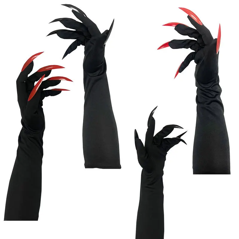 Halloween Gloves Long Nail Vampire Witch Gloves Cosplay Black