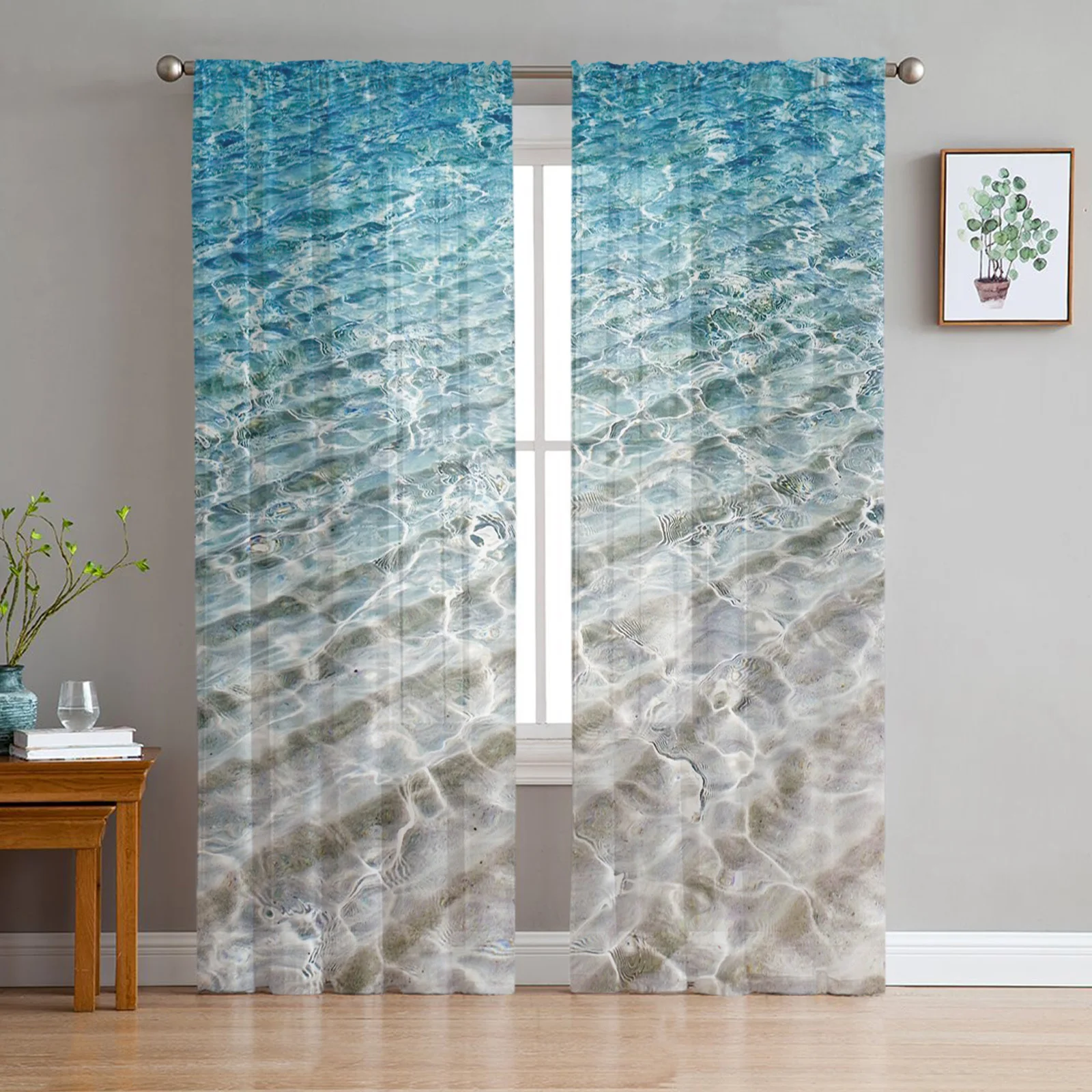 Clear Water On The Beach Tulle Curtains for Living Room Bedroom Children Room Kitchen Decor Sheer Voile Window Curtains