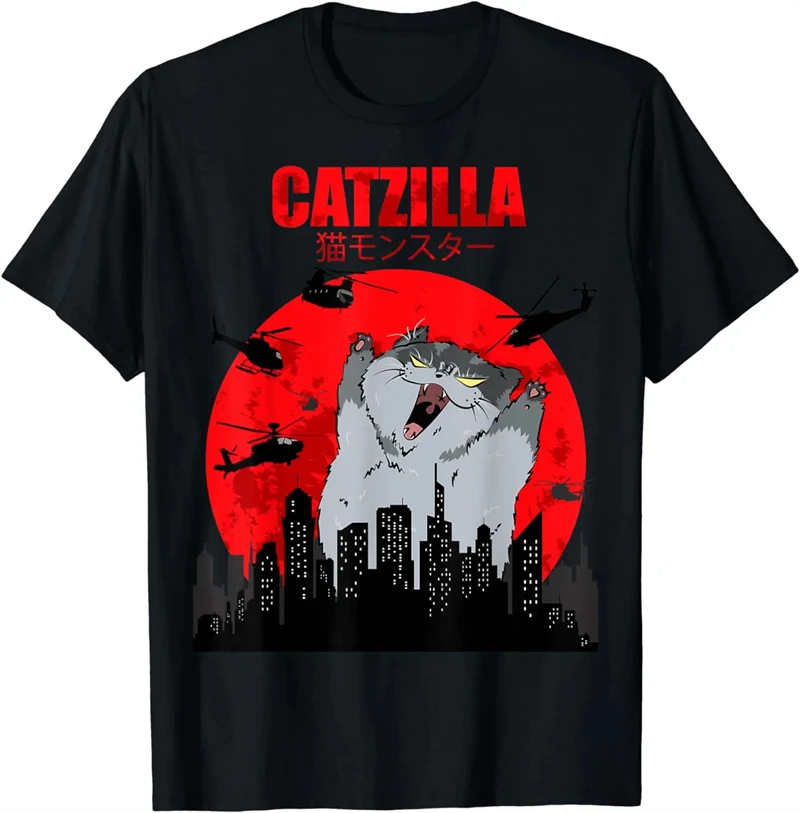 

Забавная футболка Catzilla для мужчин и женщин, японские милые футболки с 3D принтом кота и графикой с короткими рукавами, трендовые летние футболки в стиле Харадзюку Y2k