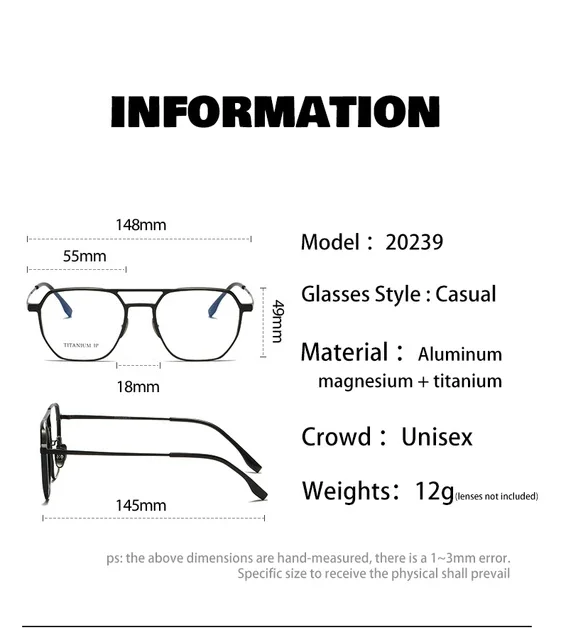 EYORA Large Frame Aluminum Frame Titanium Business Men Anti Blue Ray Reading Glasses Myopia Eyewear Progressive Eyewear Lens