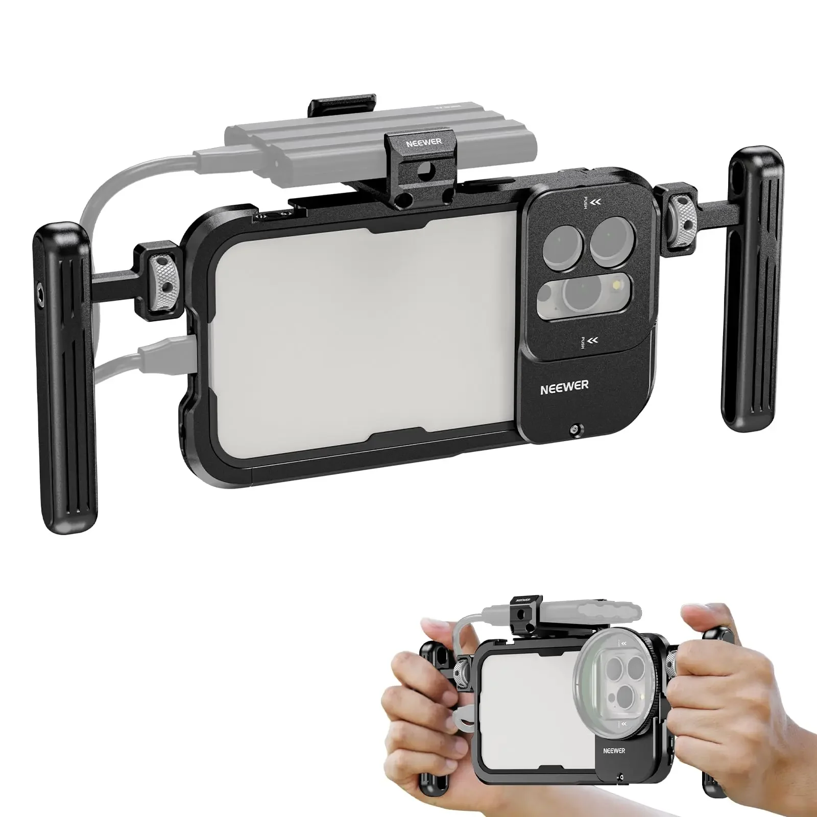 17mm Lens Backplane Rig Smartphones Video 67mm Filter Adapter NEEWER 15 Pro Max Phone Cage Video Rig with SSD Clamp Dual Handles