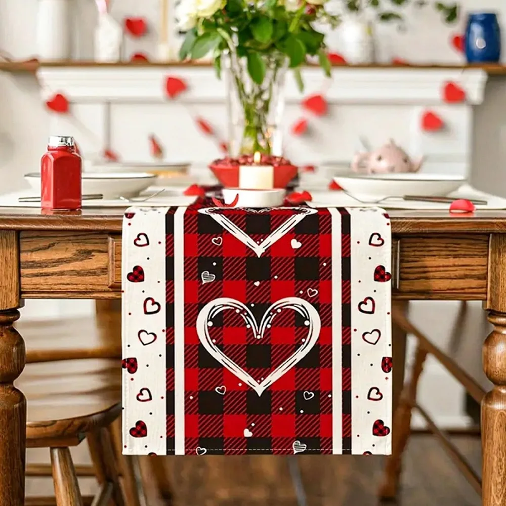 Valentine's Day Table Runner Love Heart Dresser Scarves for Wedding Holiday Banquet Party Anniversary Kitchen Dining Home Decor