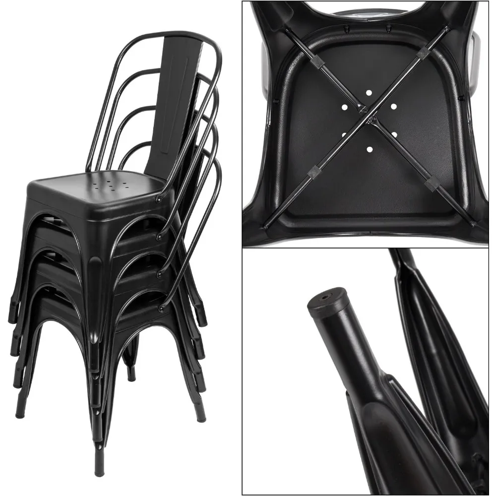 Metal Dining Chair Stackable Indoor Outdoor Industrial Vintage Chairs Bistro Kitchen Cafe Side Chairs with Back Set of 4