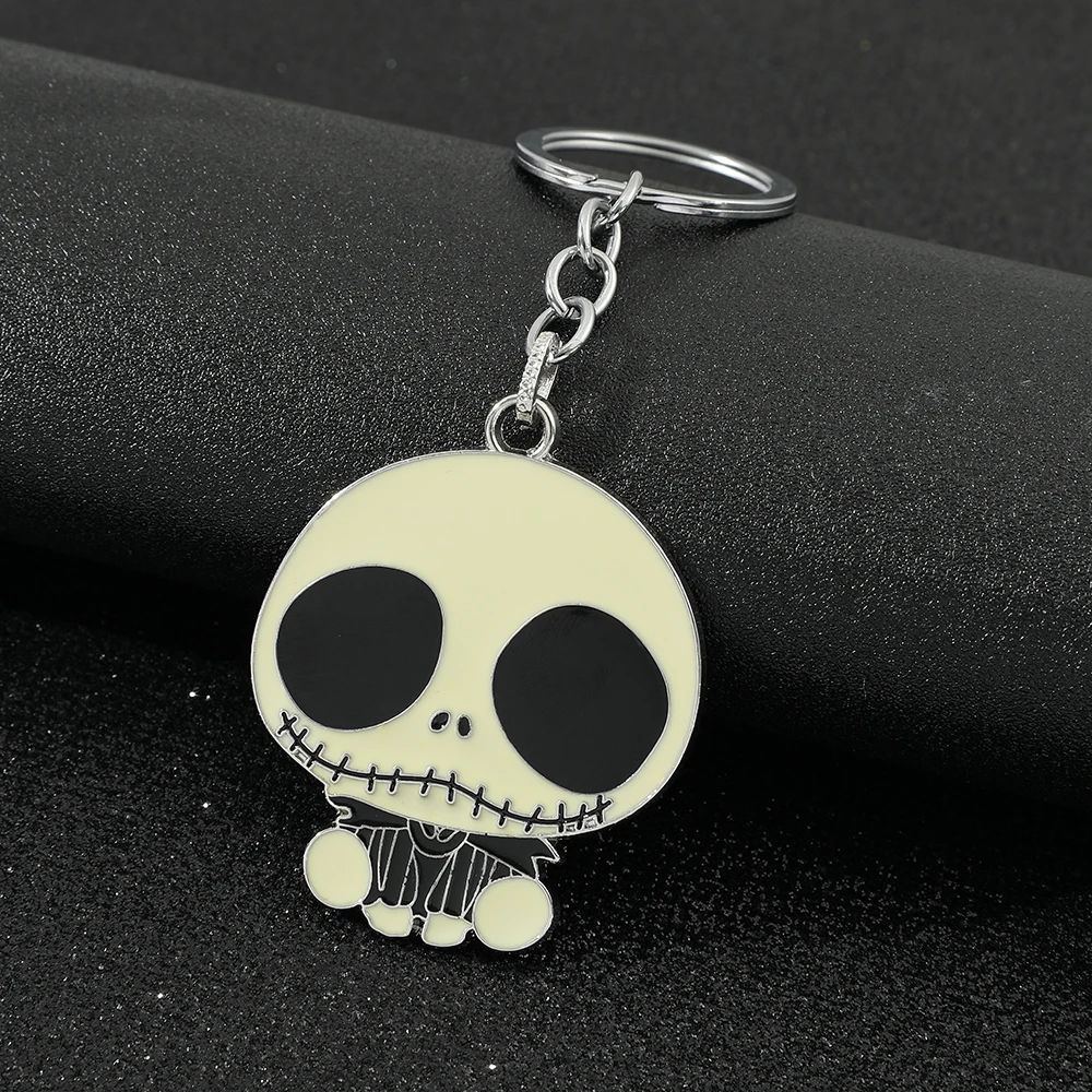 Disney Anime Movie The Nightmare Before Christmas Metal Nameplate Keychain Jack Skellington Keyrings for Backpack Accessories