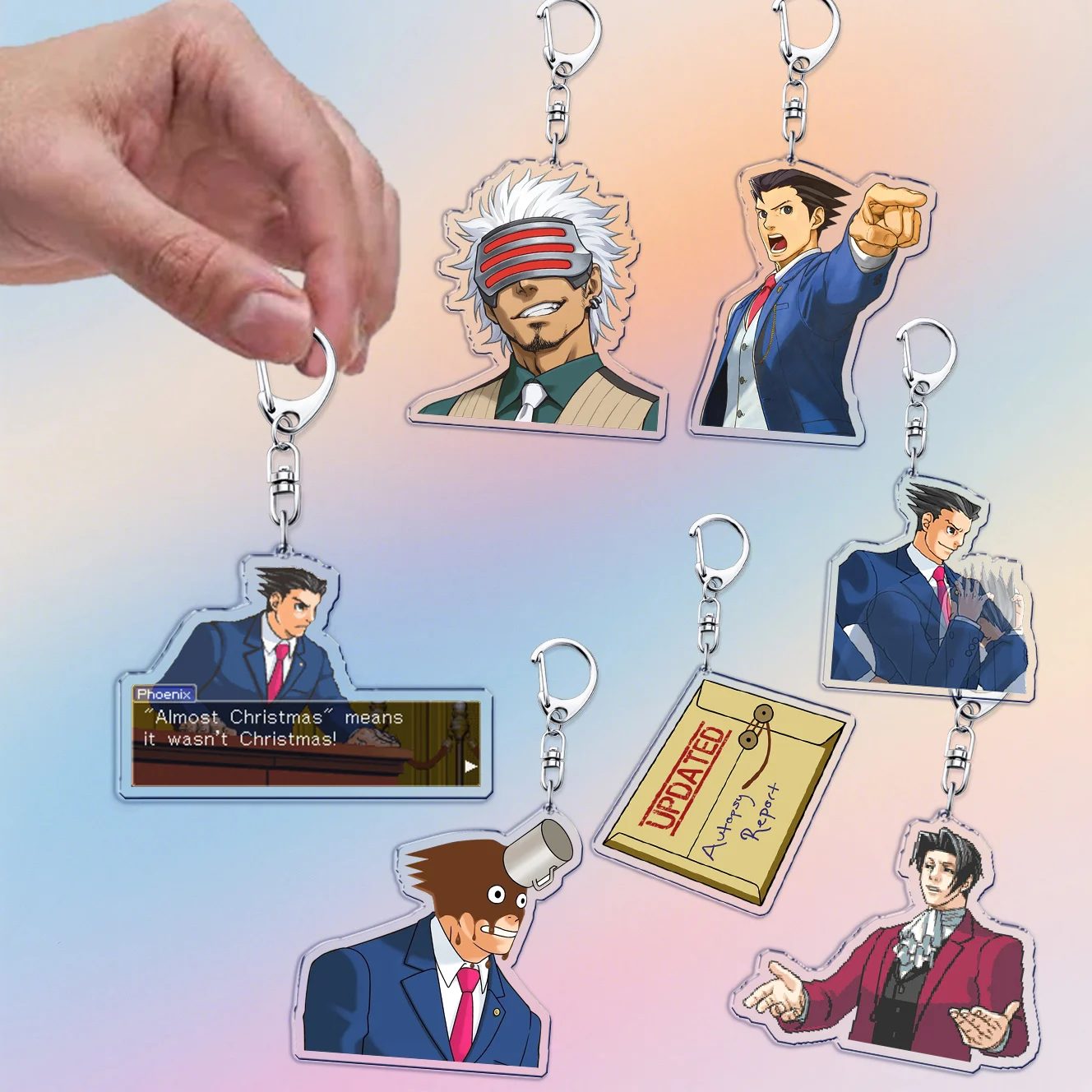 Classic Anime Keychain Accessories Bag Charms Phoenix Wright Miles Edgeworth Objection Keyrings Jewelry  Womens Freinds Gift