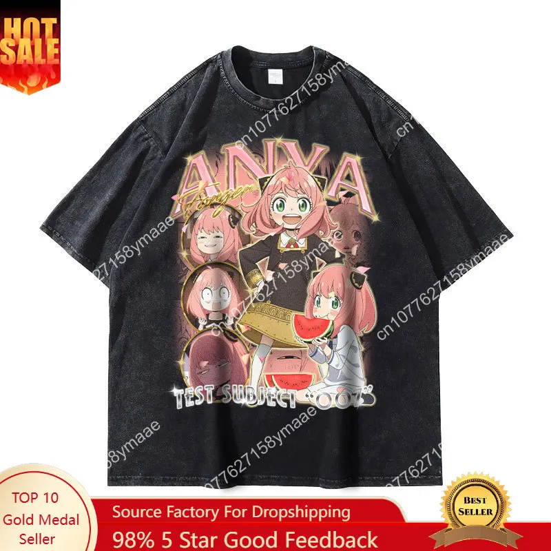 

Anya Forger T Shirts Vintage Washed Anime Spy x Family T-shirt Retro Short Sleeve Manga Tshirt Streetwear Tops Tees Cute Girl