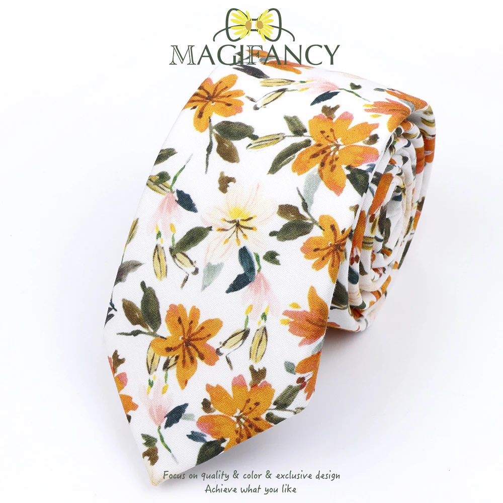 Top Hot Print Floral 6.5cm Necktie 100% Cotton Elegant Beige Sage Pink Men Wedding Party Daily Suit Shirt Cravat Gift Accessory