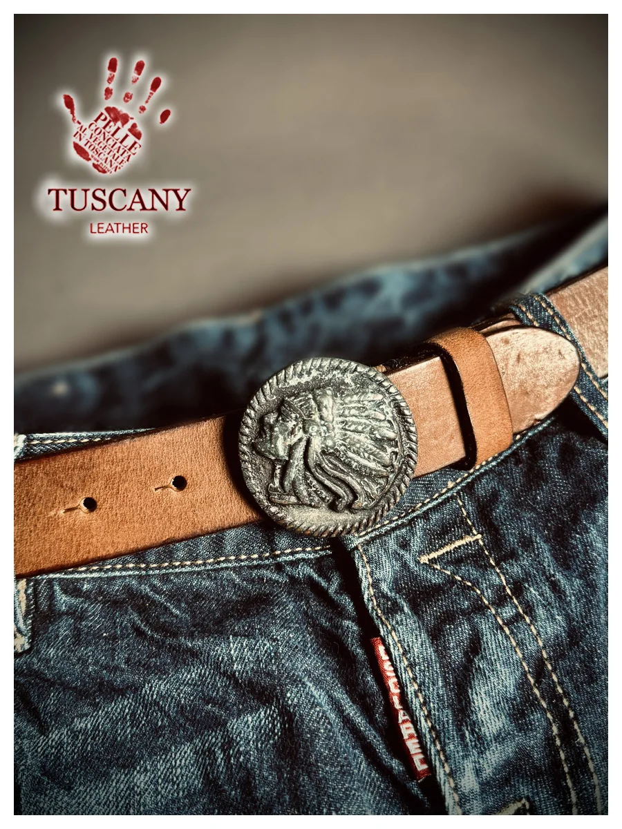 アメカジ-メンズ-インディアン-チーフ-純銅板バックル-デニム-カジュアルベルト-加治-レトロ-レザーベルト-ブラウン