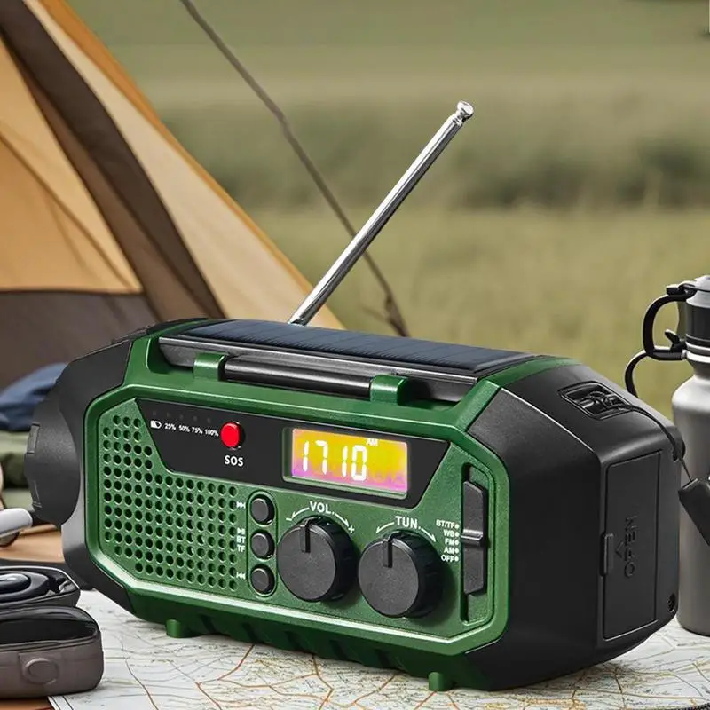Радио с рукояткой, внешняя солнечная зарядка, радио для выживания, инструмент для развлечений для подростков и пожилых людей с беспроводным динамиком для кемпинга и дома