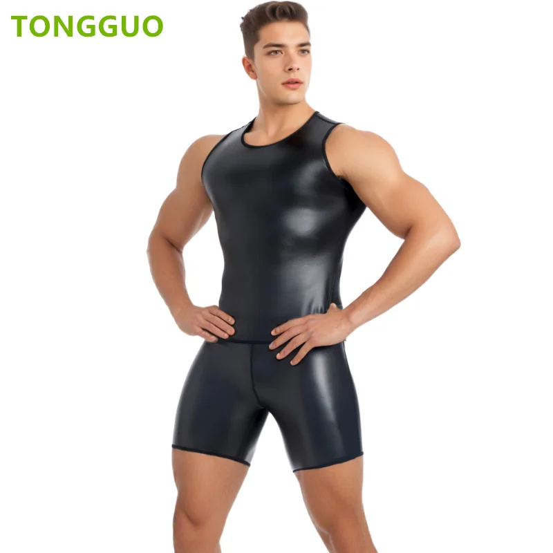 Cool guy New Faux Leather Vest Undershirt Tank Top Sleeveless Shirt Waistcoats Body Shapers Slim Underwear Waist trainer Corset
