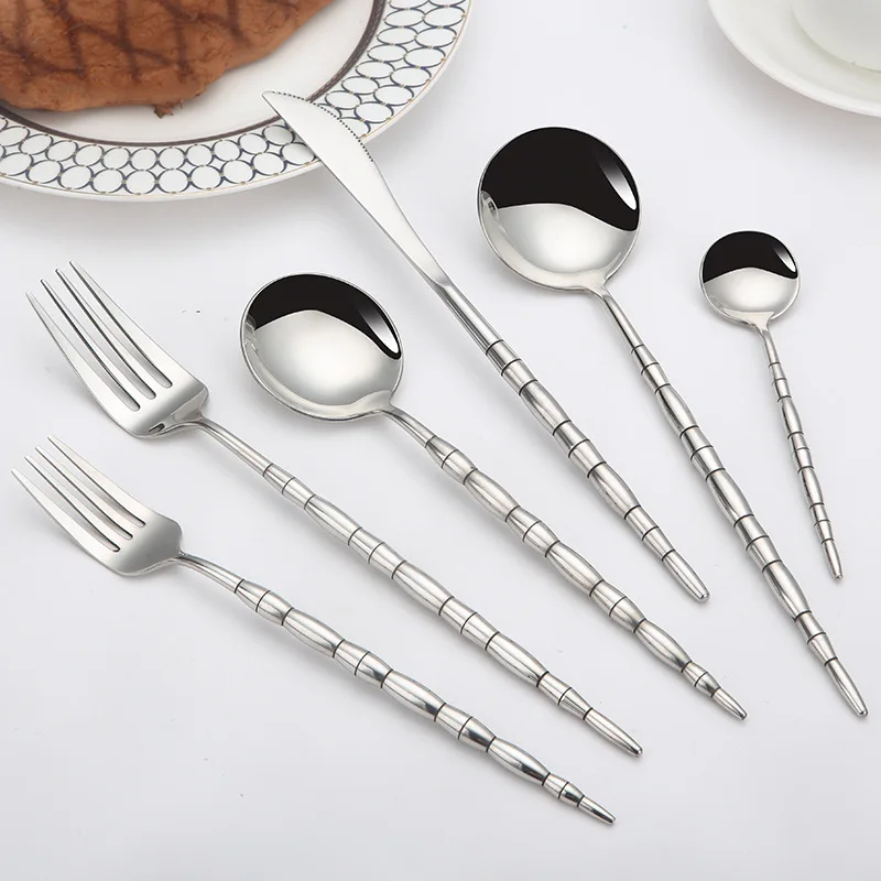 

LMM Stainless Steel Bamboo Portuguese Knives, Forks and Spoons Hotel Steak Knives and Forks Restaurant Dessert