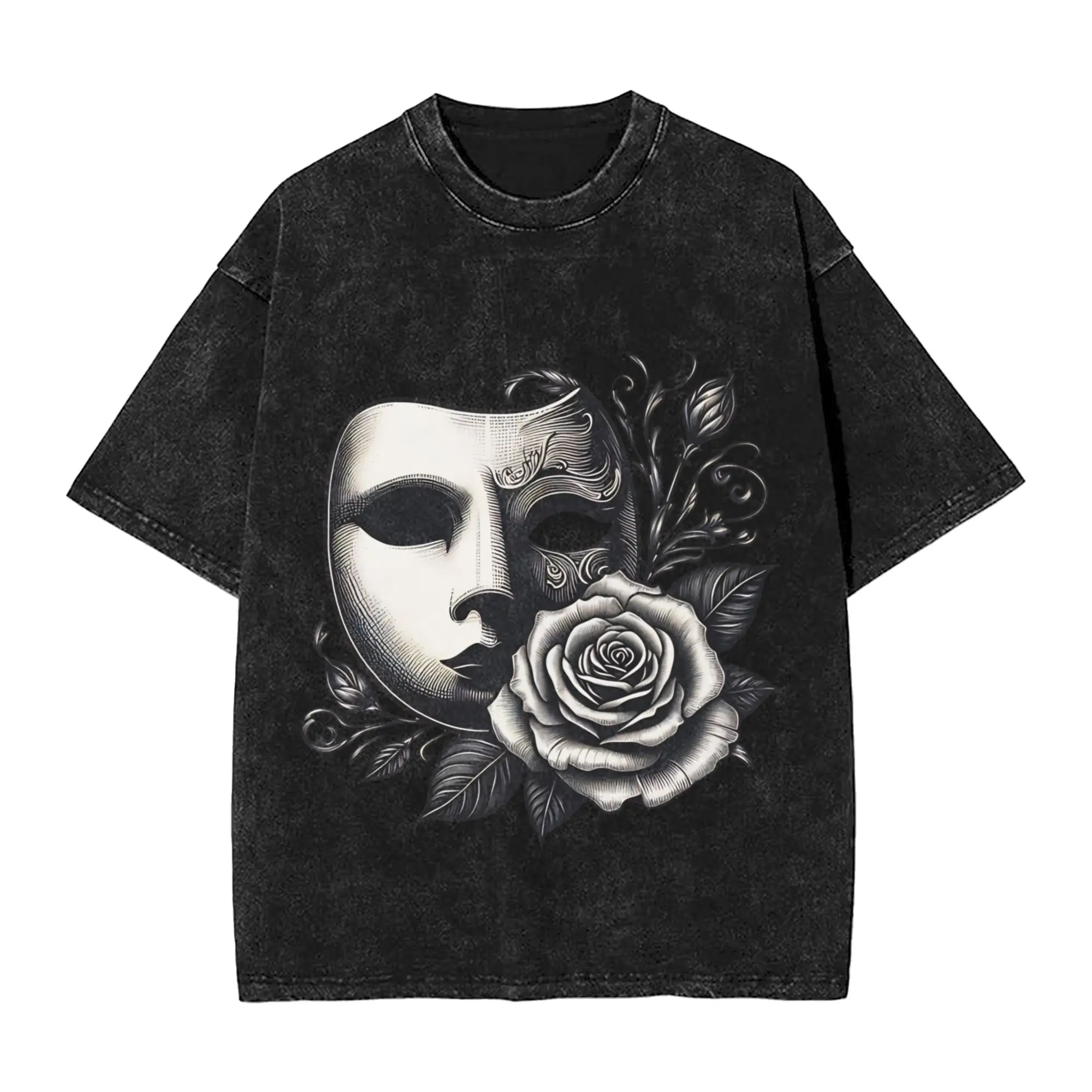 Harajuku Washed Shirts Phantom of The Opera Outfit Casual T Shirt Harajuku  Streetwear 100% Cotton Summer Tee Shirt