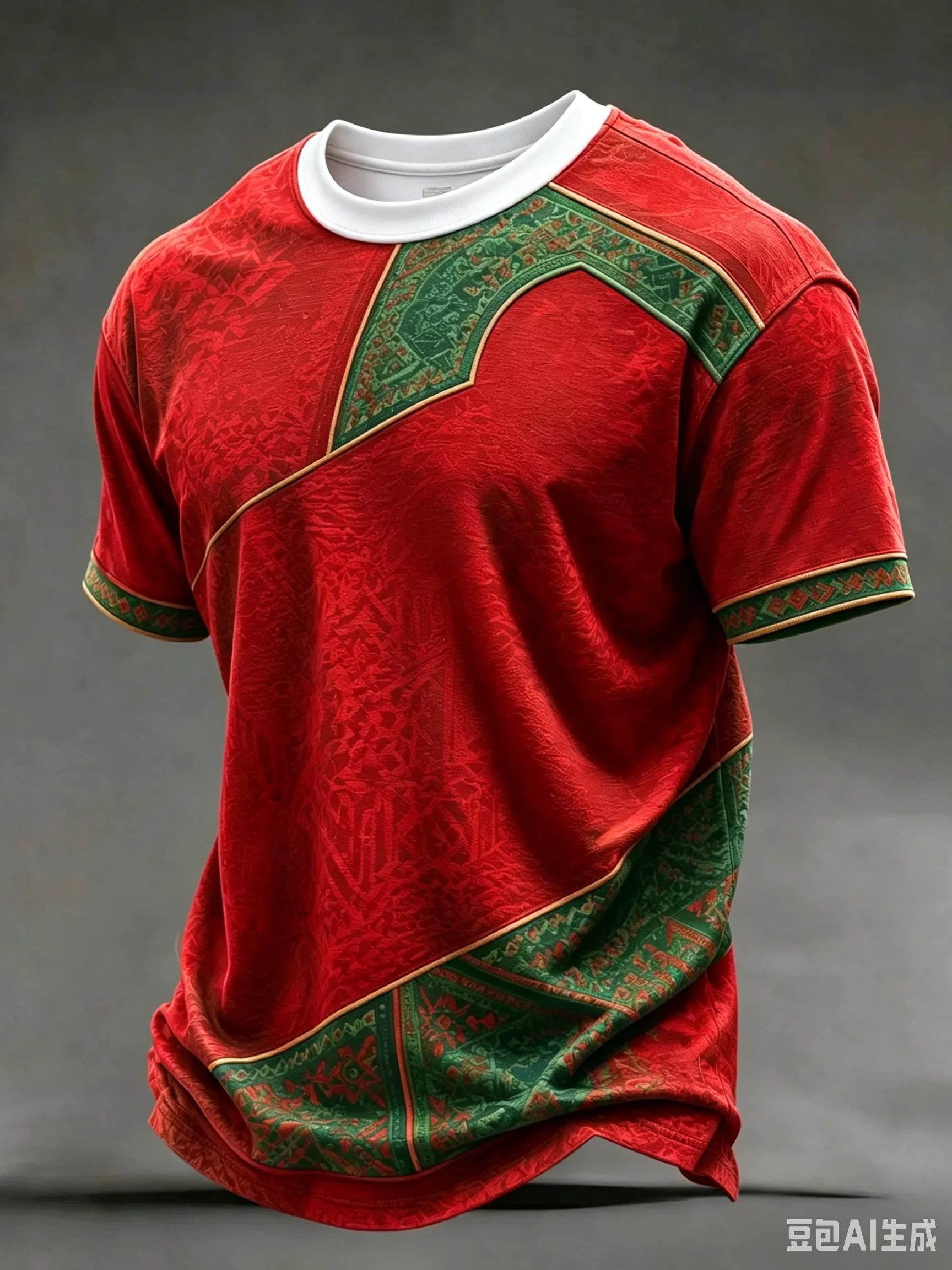 3D Printed Short-sleeved Football Shirts with Red and Green Stripes for The Moroccan Football Team. Fans' T-shirts.