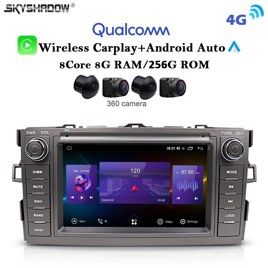 12G+256G Carplay Auto Android 13.0 4G LTE IPS Car DVD Player GPS WIFI BT RDS Radio For Toyota Auris E150 Corolla Levin 2006-2012