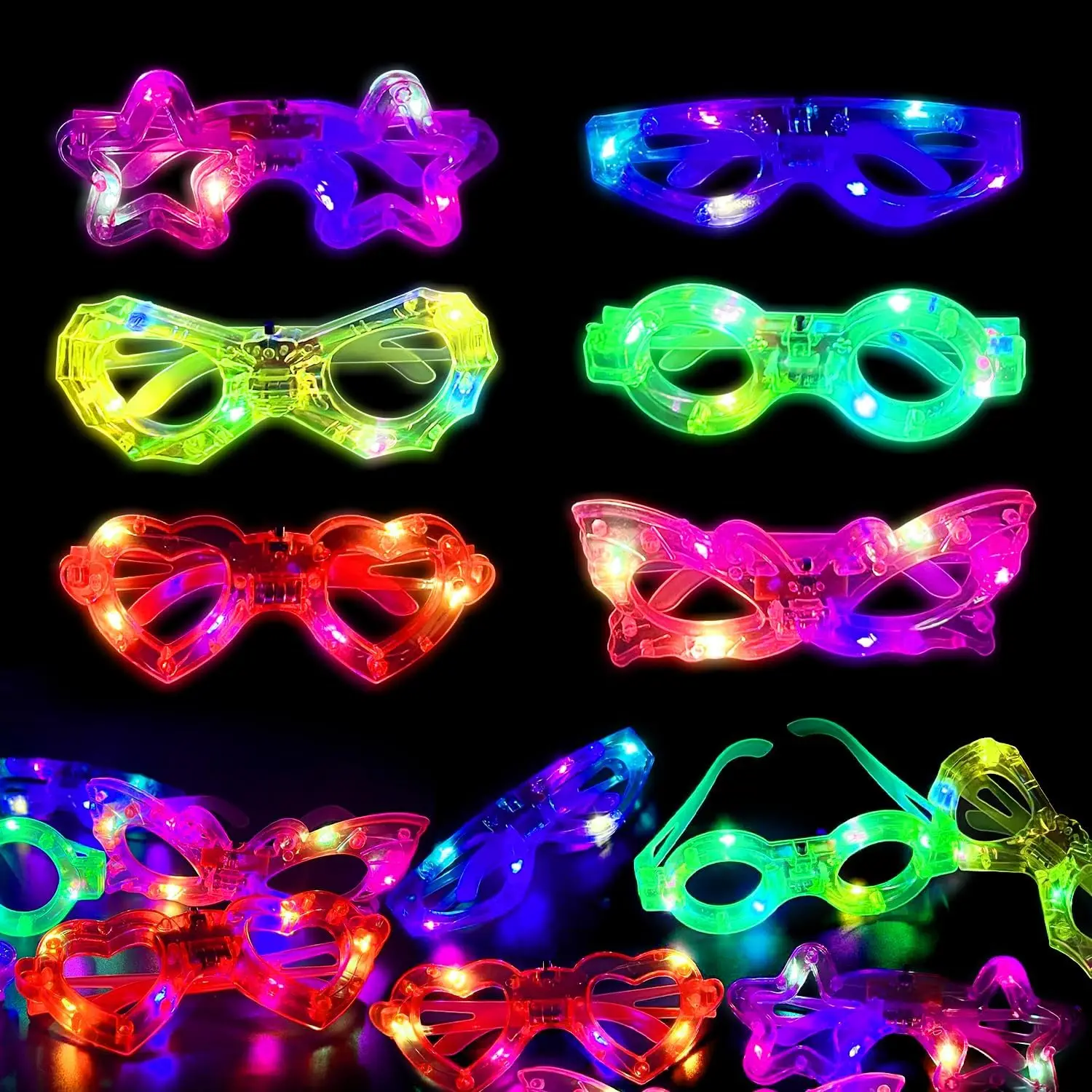 Glow In The Dark Party Glasses - 12 buah Kacamata LED yang Menyala