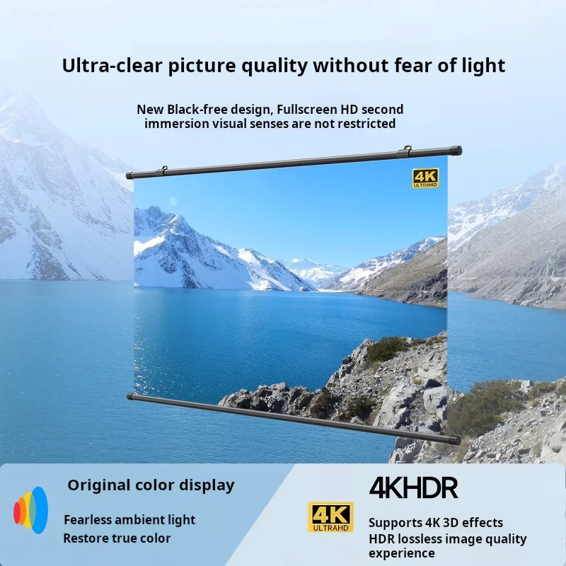 شاشة عرض XIAOHUI مقاس 120 بوصة 16:9، نوع غير مثقوب مثبت على الحائط، شاشة عرض منزلية مضادة للضوء