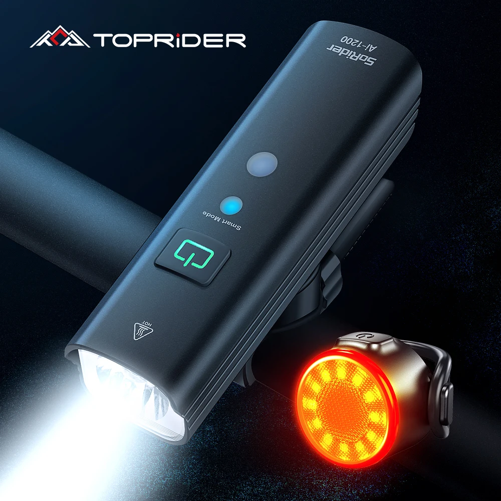 TOPRIDER 1200LM Bike Light Front Lamp USB Rechargeable LED 4800mAh Bicycle Light Waterproof Headlight Bike Accessories