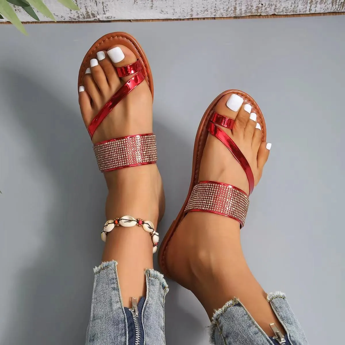 

Women's Flat Slippers sandals Gold Flat Criss-Cross Leather Slider Sandals Woman Summer 2023 Casual Luxury Slingback Shoes