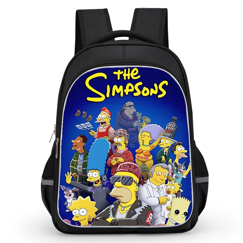 Sac à dos d'école avec poche à double fermeture éclair, sacs d'école de dessin animé s-simp-s-son pour garçons et filles, sac à dos Durable pour enfant de 16 pouces pour l'élève