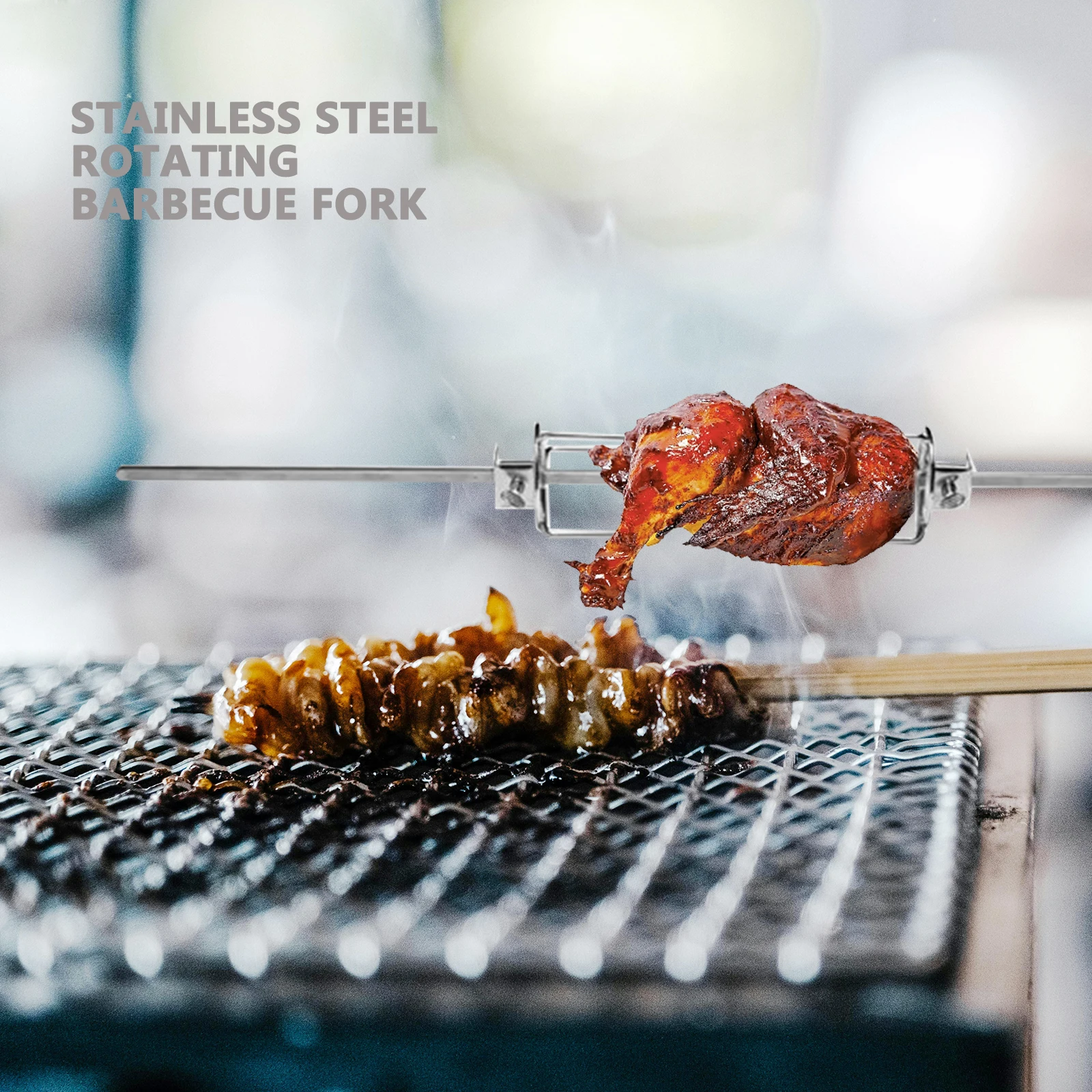 

2Pcs Rotating Barbecue Stainless Steel Air Fryer Tools BBQ Kitchen Grill Forks Roast Chicken Utensils Food Forks