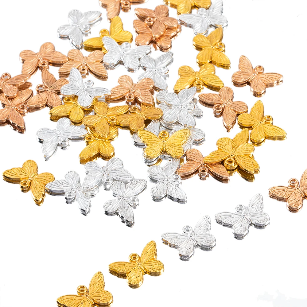 50Pcs Metal Butterfly Shape Charms Pendants One Hole Three Colors Accessory for Jewelry Making DIY Handmade Supplies Accessories