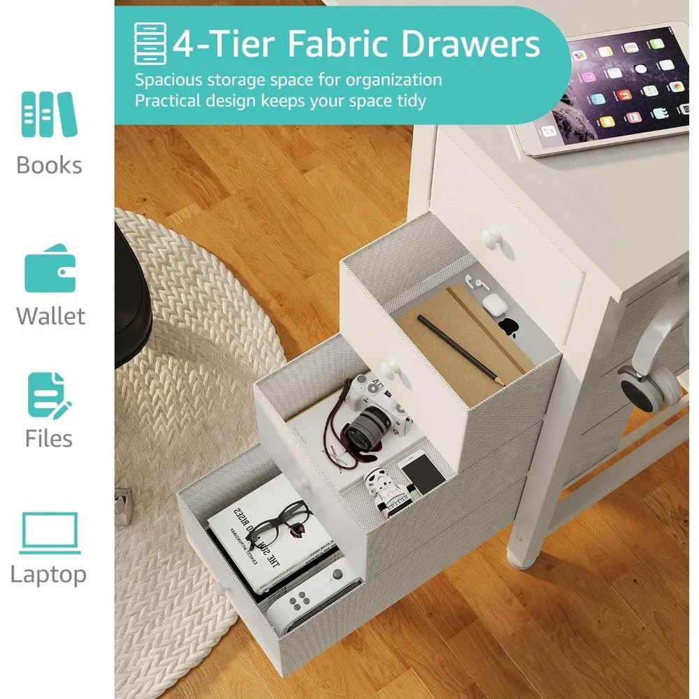 مكتب كمبيوتر مع أدراج قماشية وأرفف تخزين، مكتب كتابة دراسة المكتب المنزلي مقاس 63 بوصة، مساحة عمل بسيطة لغرفة النوم #5