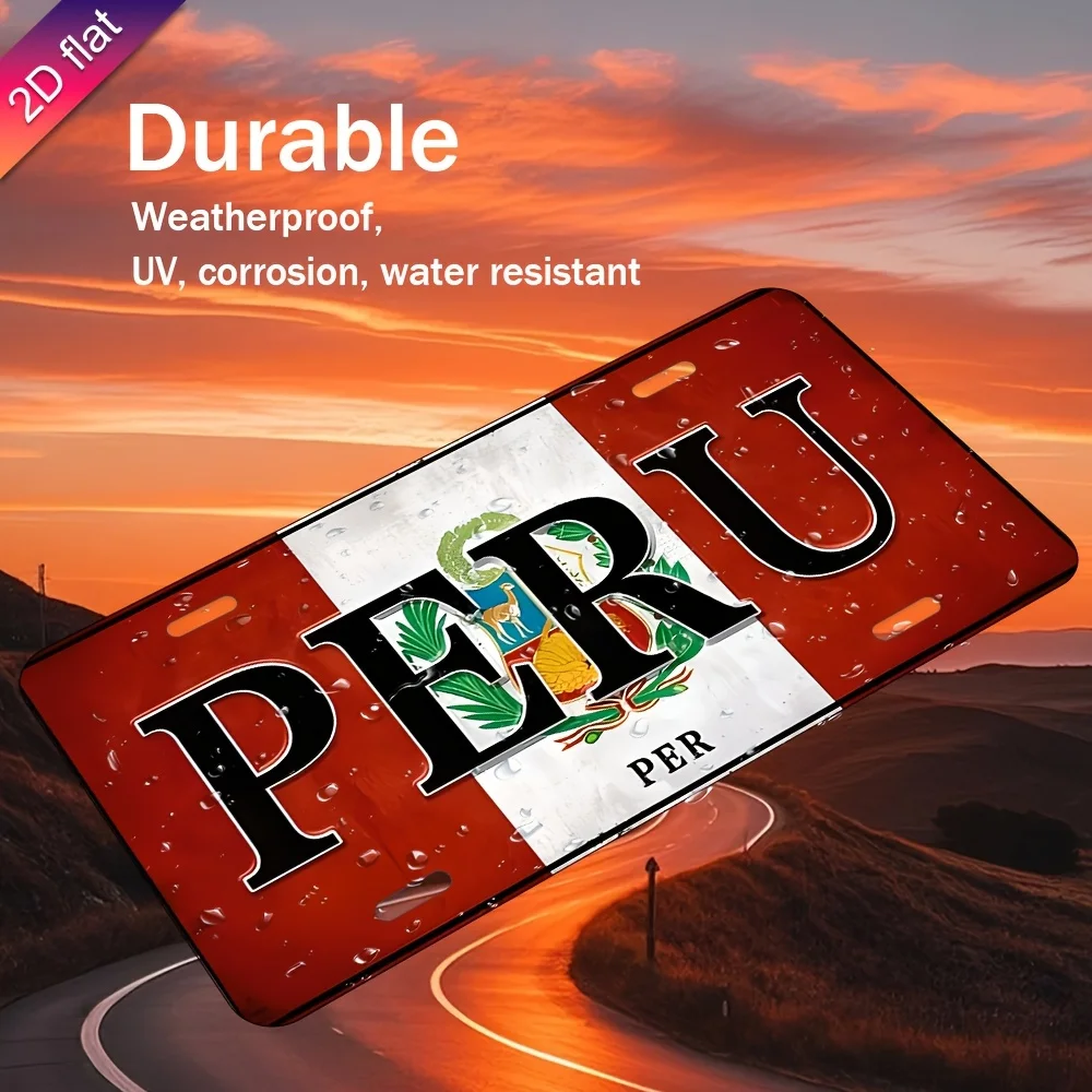 HD Tin Sign, Vintage Peru National Flag License Plate Metal Wall Art, Retro Peruvian Emblem Decor for Bar Man Cave, South Americ