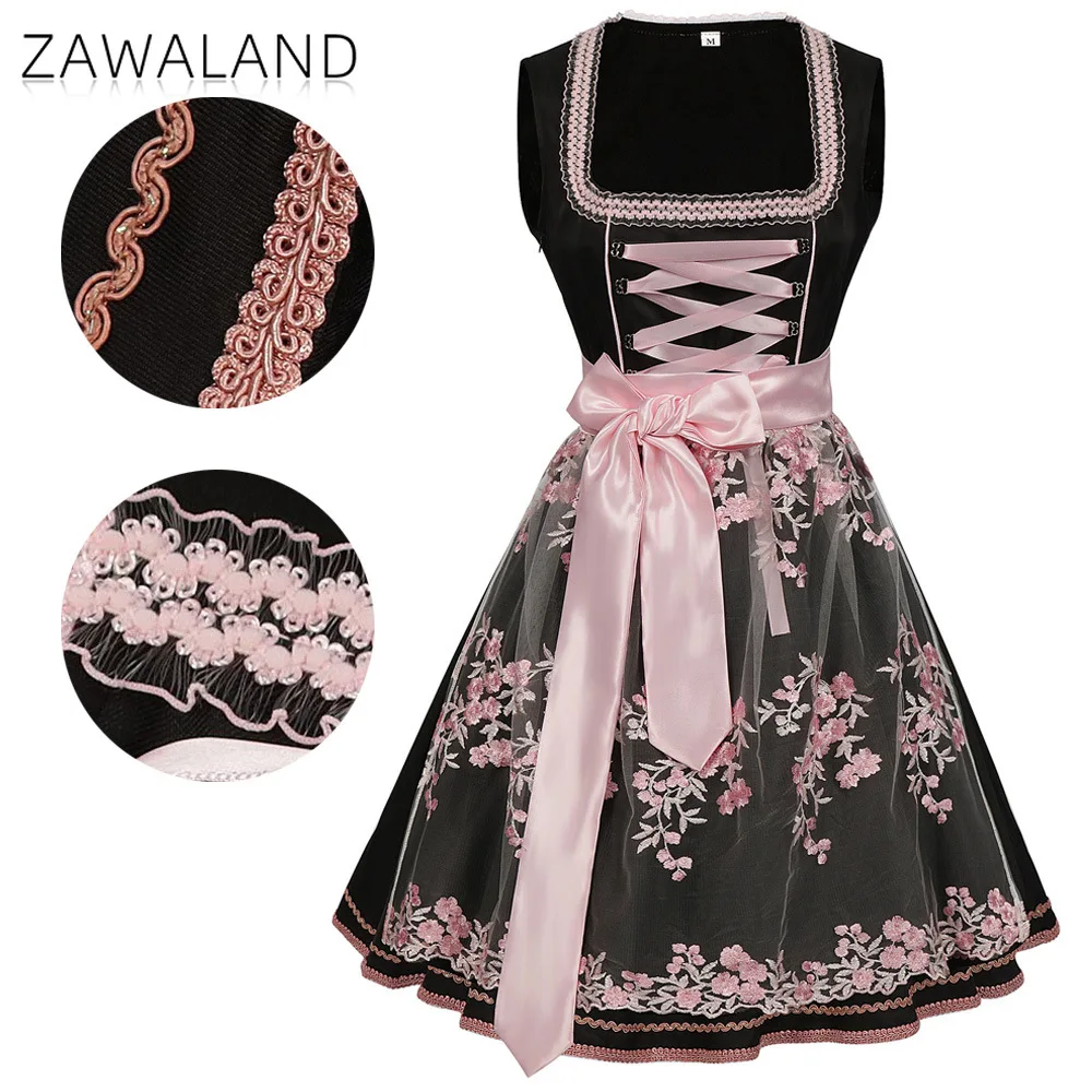 

Women 2 Pieces Oktoberfest Cosplay Costume Halloween Party Square Neck Dress Carnival Festival Adult Clothing Lace Apron Outfits