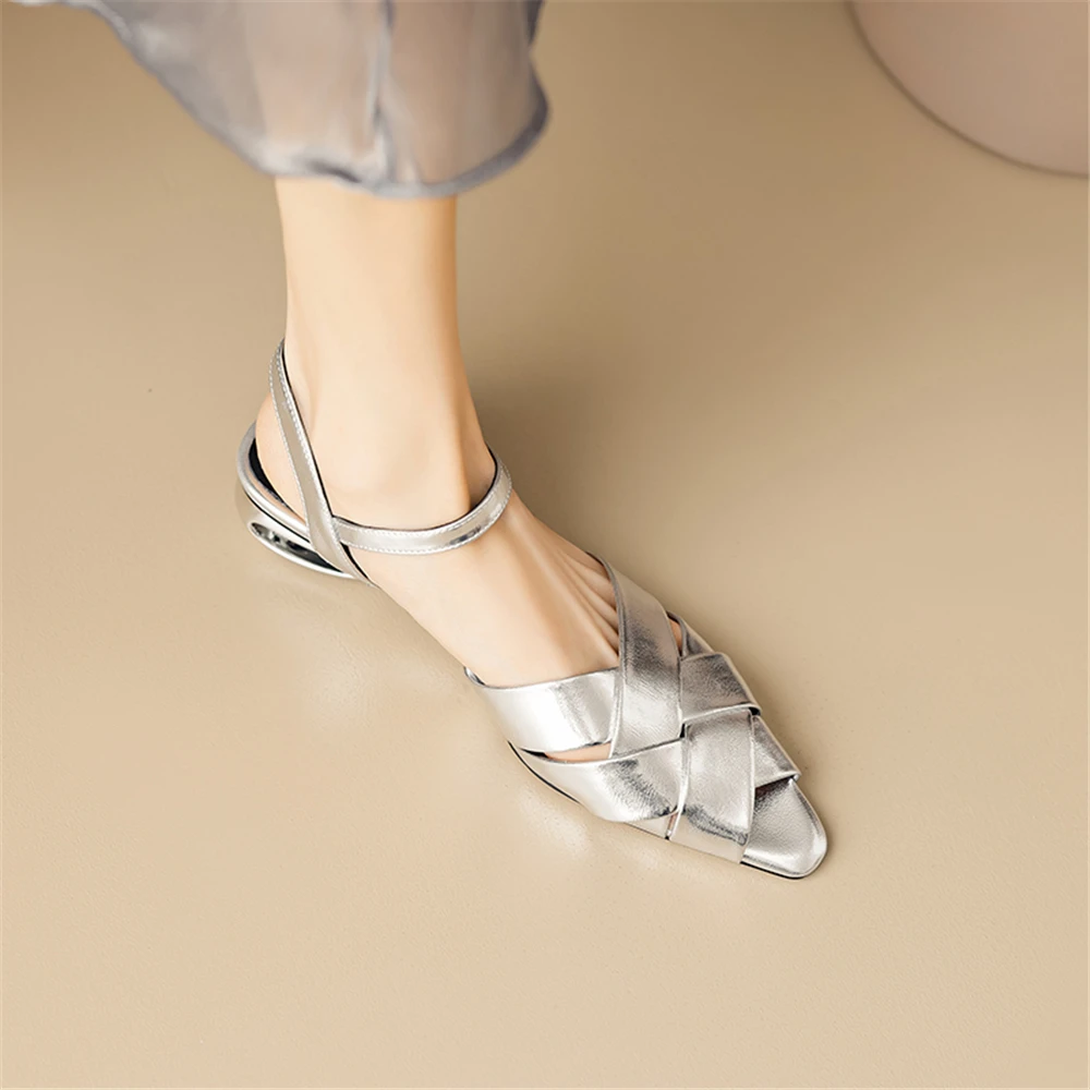 FEDONAS 2024 Women Genuine Leather Sandals High Heels Summer Buckles Gold Sliver Party Wedding Shoes Woman Prom Pumps