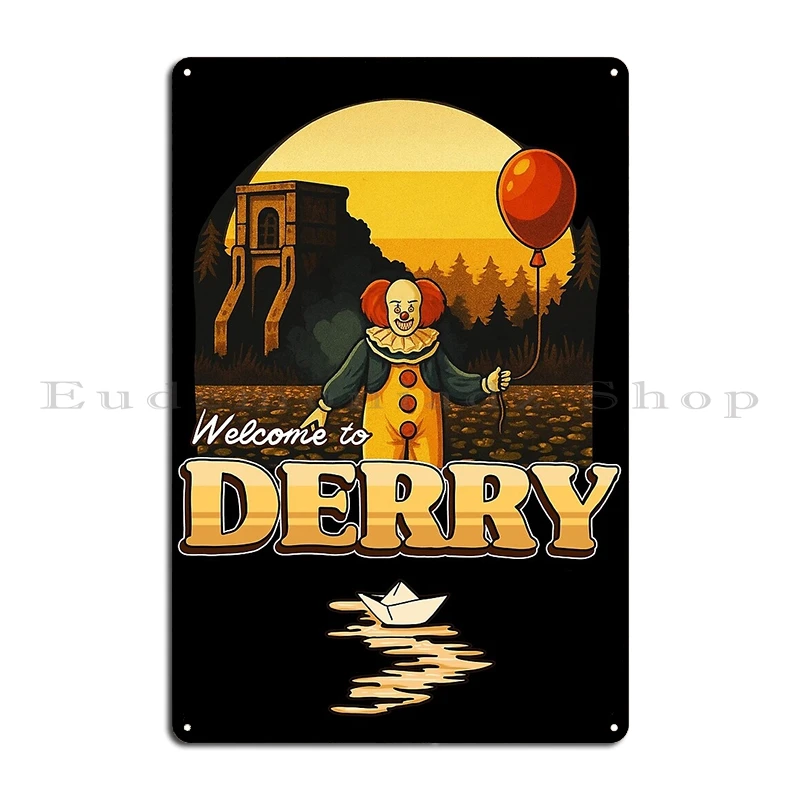 Welcome To Derry Clown Metal Sign Painting Wall Cave Club Living Room Designer Tin Sign Poster