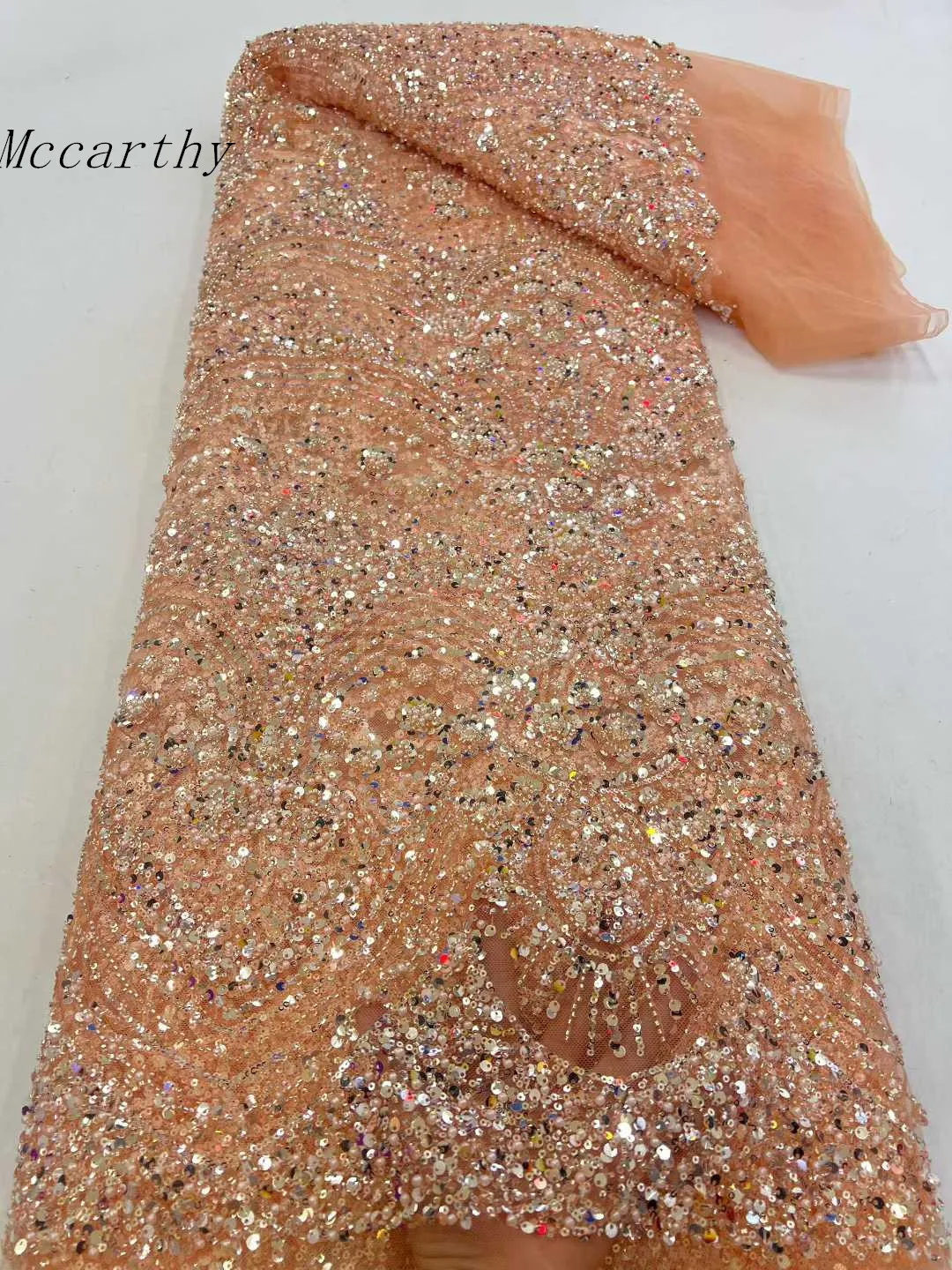 

Orange Sequin Luxury Beads Lace African 2026 High Quality 5 Yards Handmade Sequins Fabric Nigeria For Evening Party Wedding