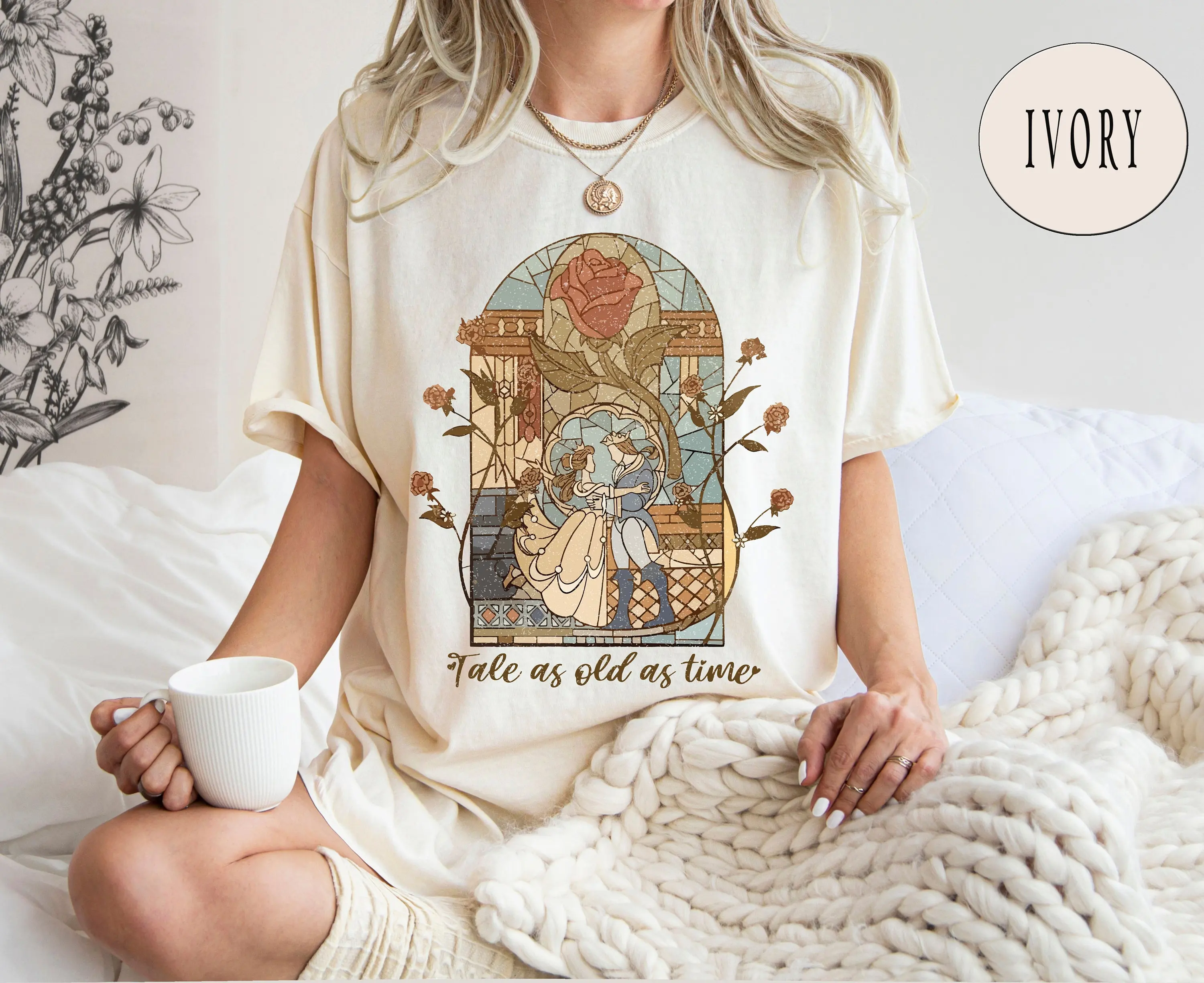 Tale As Old As Time Slogan Women T-shirt Warm Prince Princess Rose Ecclesia Vintage Print Female Shirt Retro Casual Girl Tops