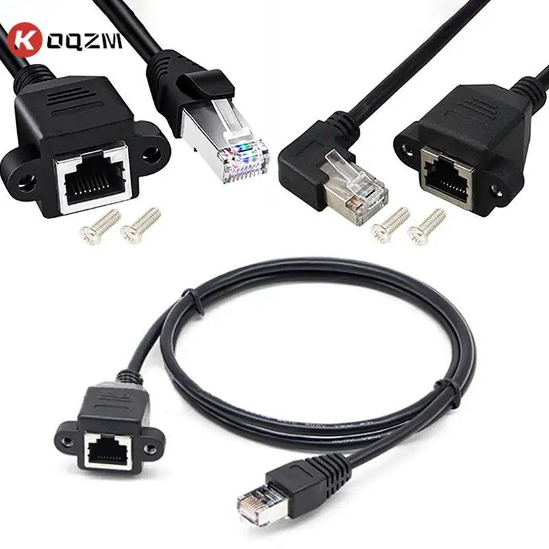 

8 Pin RJ45 Cable Male To Female Screw Panel Mount Ethernet LAN Network 8 Pin 90 Degree Right Angle Extension Cable Accessories