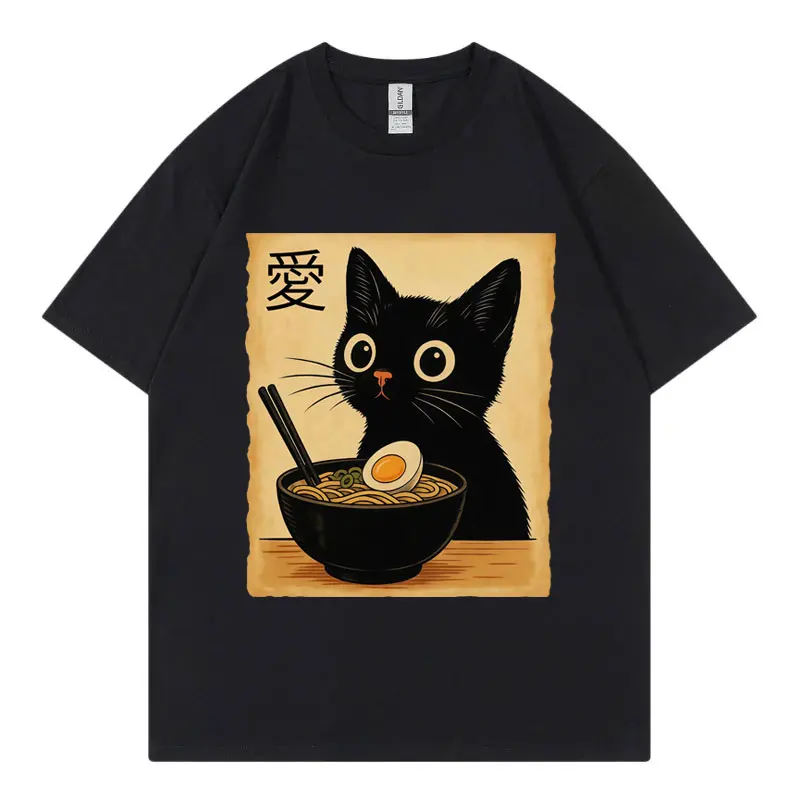 

Funny Cat Ramen Graphic T Shirts Men Women Clothing High Quality Fashion T-shirts Summer Casual Short Sleeve T Shirt Streetwear