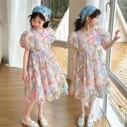 3D Sequin Colored Petal Dress Summer Girl's Floral Dress Girl's Mesh Skirt Children's Dress 6105