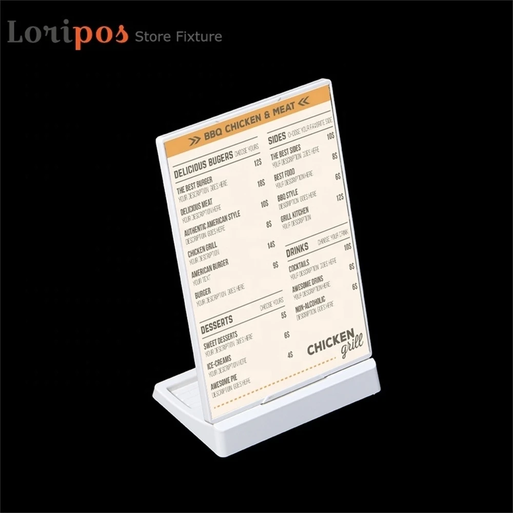 A5 Plastic Photo Picture Ticket Stand Desk Sign Price Tag Display Label Holder White Wall Mounted Frame