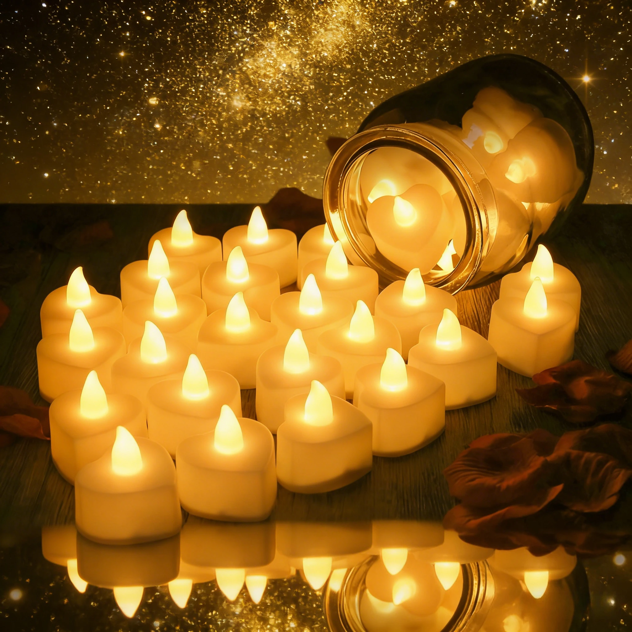 Flammenlose Batterie-Teelicht, romantisches Herz, LED-Liebe, flackernde Kerze für Valentinstag, Jahrestag, Hochzeit, Tischdekoration
