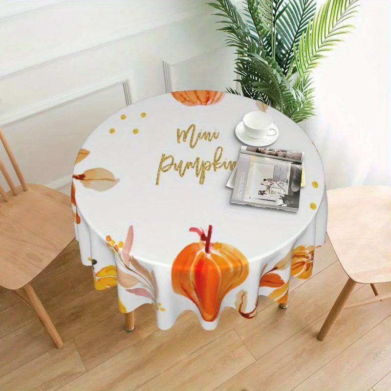 

1 шт., круглая скатерть с принтом «Hello Pumpkin», тыква опавшие листья, кухня, ресторан, моющаяся скатерть из микрофибры