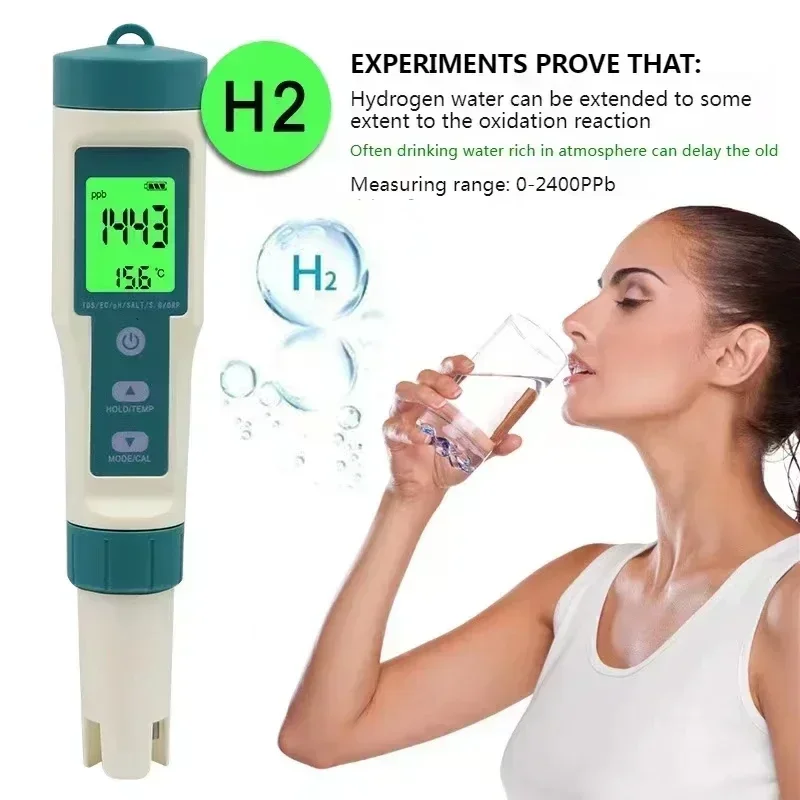 8 in 1 Digital Water Quality PH Test Pen TDS/EC/PH/ORP Temp Meter Analysis Instruments Hydrogen-rich Drinking Water Tester