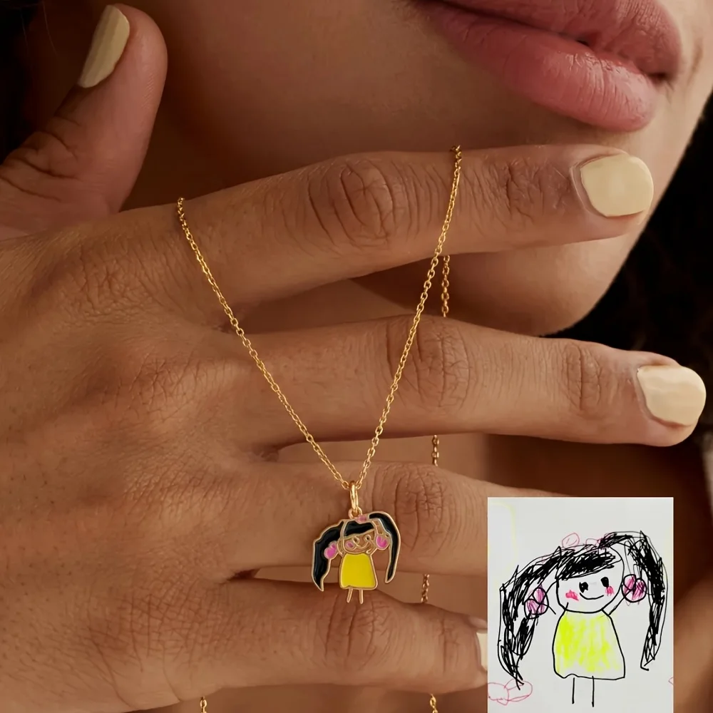 Children's Drawing Making Pendant Souvenirs Jewelry Neck For Mama Baby Remembers Stainless Steel Waterproof And Non Fading Gifts view 4