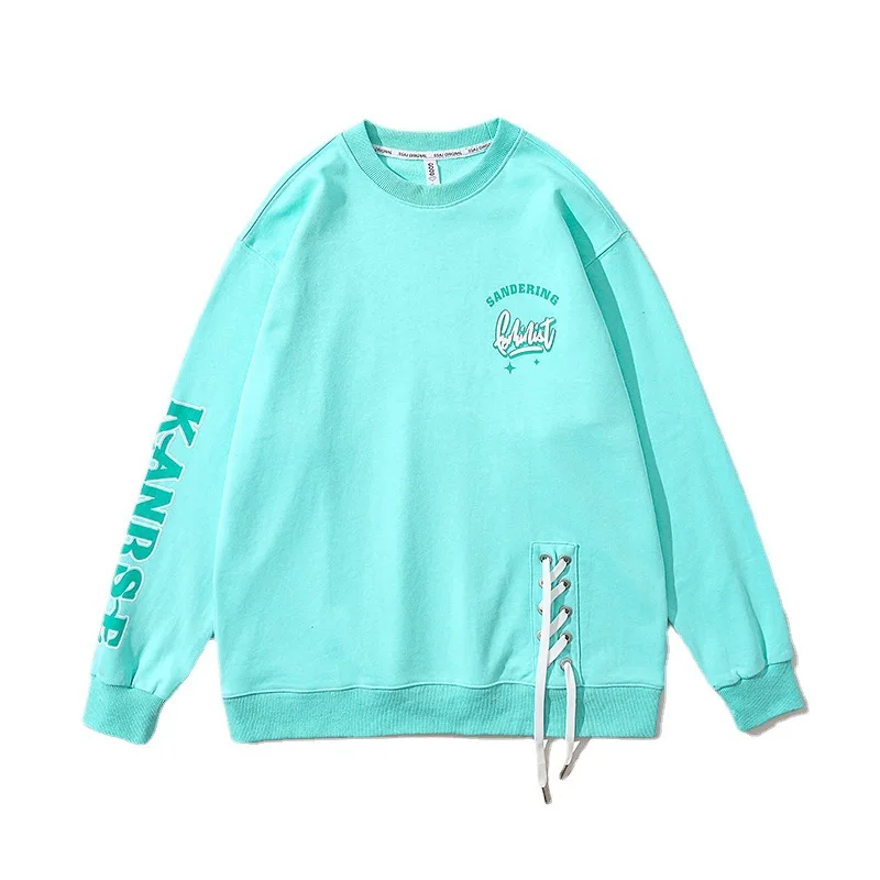 FAVRE Letter Print Sweatshirts Mens Roundneck Design Lace-up Pullovers Women Spring Autumn Ins Casual Korean Version Couple Tops