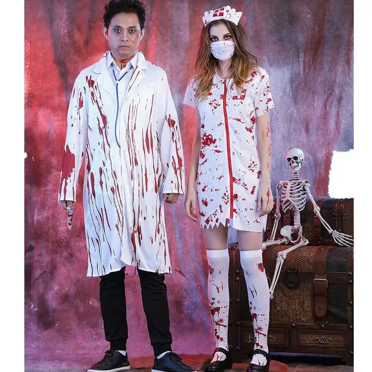 

Halloween Horror Nurse Costume Adult Women's Doctor Uniform Bloodstained Gift Traditional Chinese Tang Suit Stage Performance